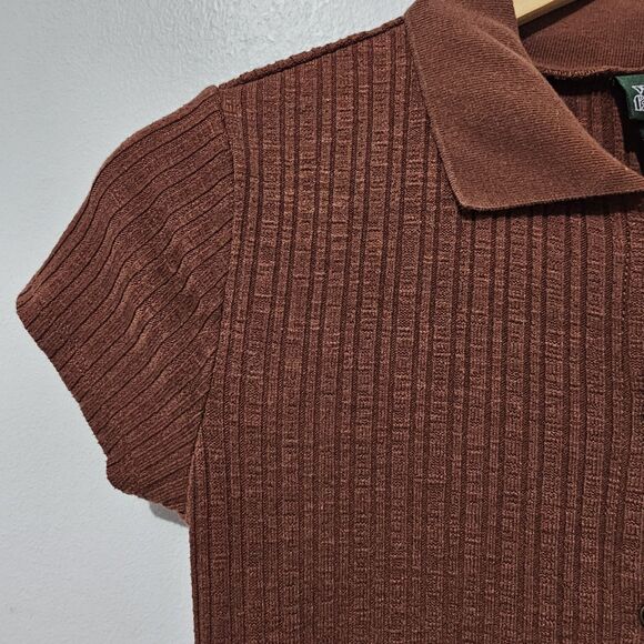 Wild Fable - Dress Ribbed Collared Polo Button Down - Size XS - Brown - Picture 5 of 8
